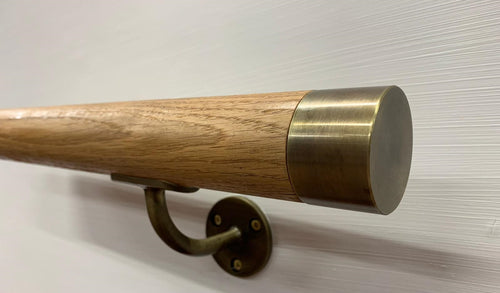 Antique Brass & Oak Handrail - SimpleHandrails.co.uk